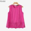 ZANZEA Women Elegant Casual Ruffled Sleeveless Lace Patchwork Tank Tops Tee