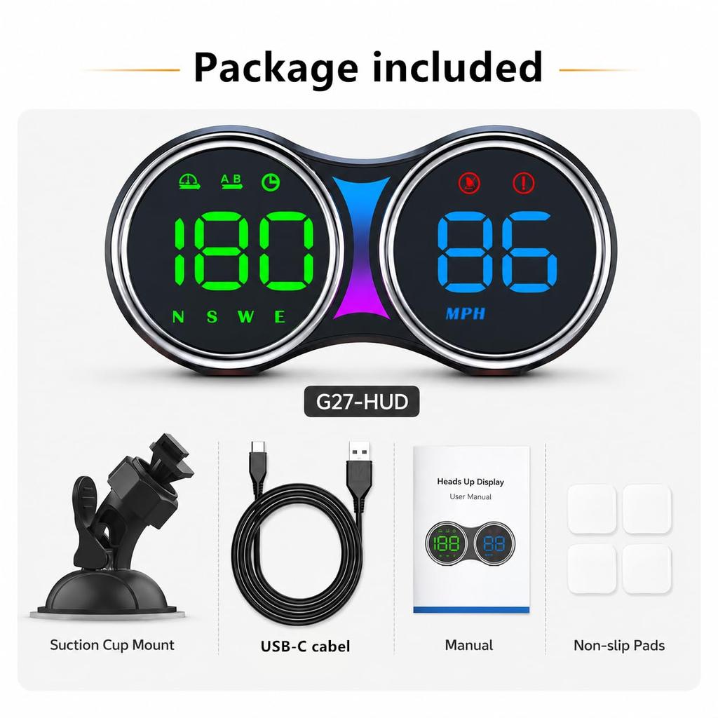 GPS Speedometer for Car, Universal MPH HUD Heads Up Display with Large Digital Screen Overspeed Alarm & Fatigue Driving Alert USB Powered Compatible
