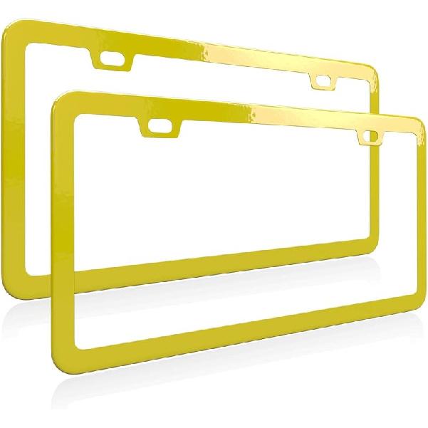 Black With Chrome Finish License Plate Frame - Stainless Steel Metal Frame With Screw Caps, 2 Pack (Chrome Black(Mirror Finish)) жёлтый