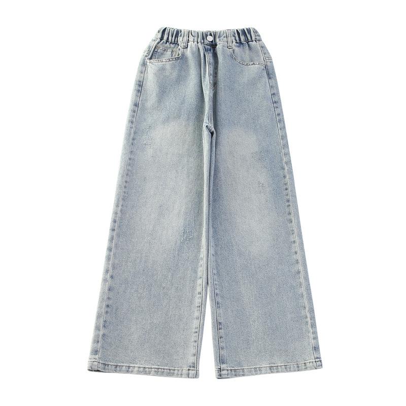 

Весенние рваные джинсы для девочек-подростков с рисунком в виде сердца, классная уличная одежда для детей, синие джинсовые брюки, повседневные широкие брюки, одежда 120 синий