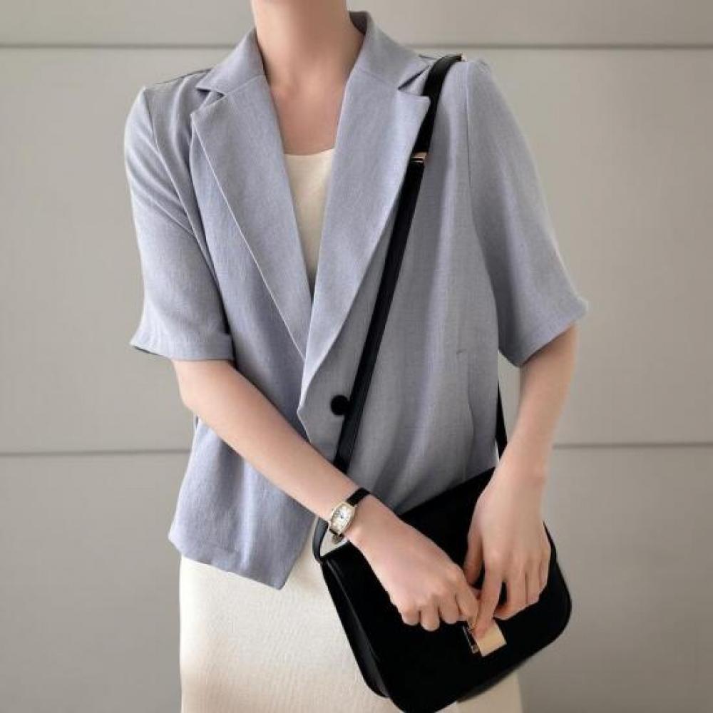 New Arrivals Open Run Women Oversized Jacket Button Collar Short Sleeve Guest Bl