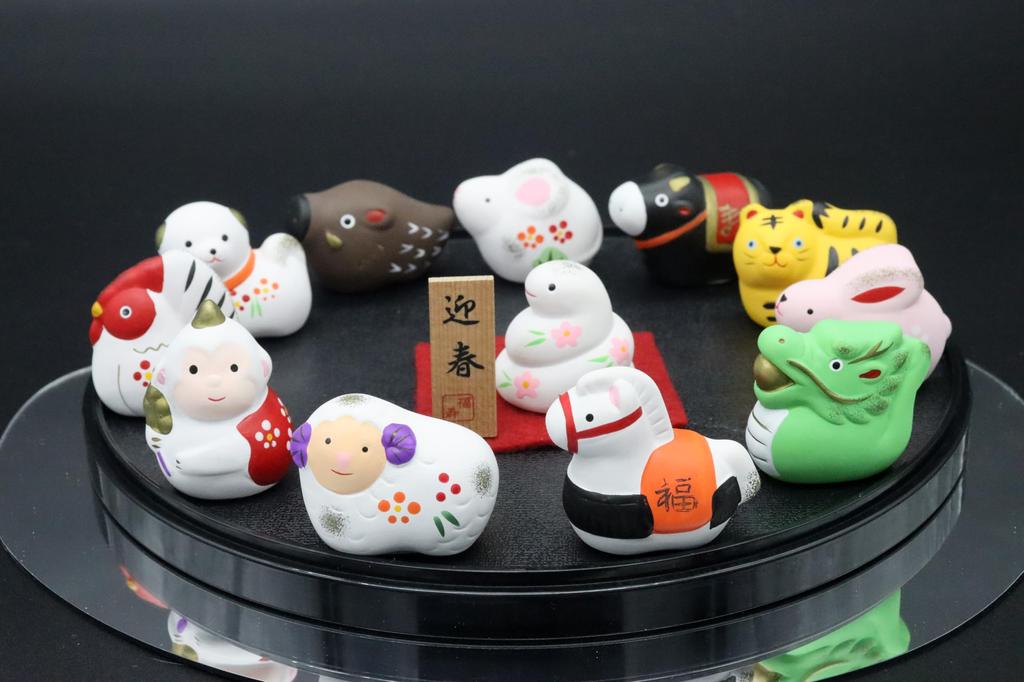 Zodiac Animal Set with Decorative Tray Cute Ceramic Display for Use (Large) - Year-Round