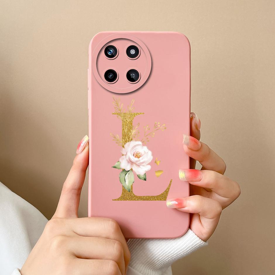 For OPPO Realme 11 4G Phone Case Cute Flower Letters Matte Liquid Silicone Back Cover For Realme11 4G Shockproof Ultrathin Shell