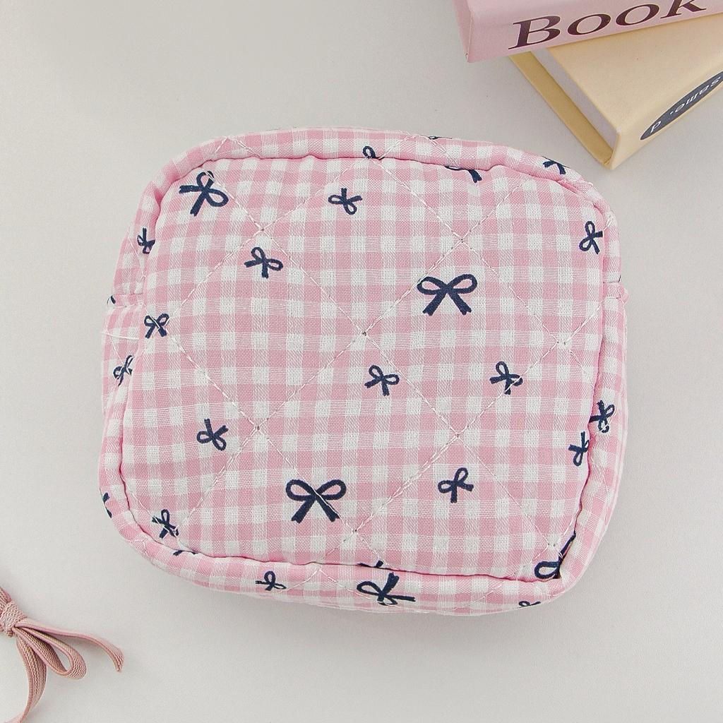 Schleifen-Karo-Kosmetiktasche für Damen, Aufbewahrungstasche für Servietten/Binden, Organizer-Tasche für Tampons/Lippenstift, Kosmetiktaschen für Frauen