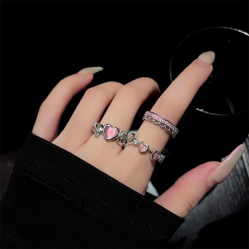 3 Teile/satz Y2K Lila Farbe Herz Zirkon Ringe für Frauen Mode Retro Gothic Shiny Königin Ring 2024 Heiße Party Geschenke glück Schmuck