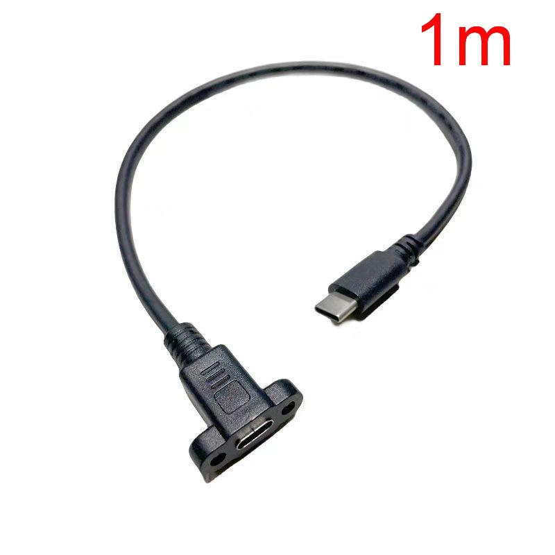1Pcs Black Panel Mount Type-C USB-C Male To Female Extension Cable With Screw Hole Lock Connector Cable 0.3/0.5/1/1.5 Meters