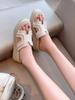 Bohemian vacation style straw-woven thick-bottomed muffin bottom lazy half-drag fashion outerwear slope heel open-toed cool slippers women