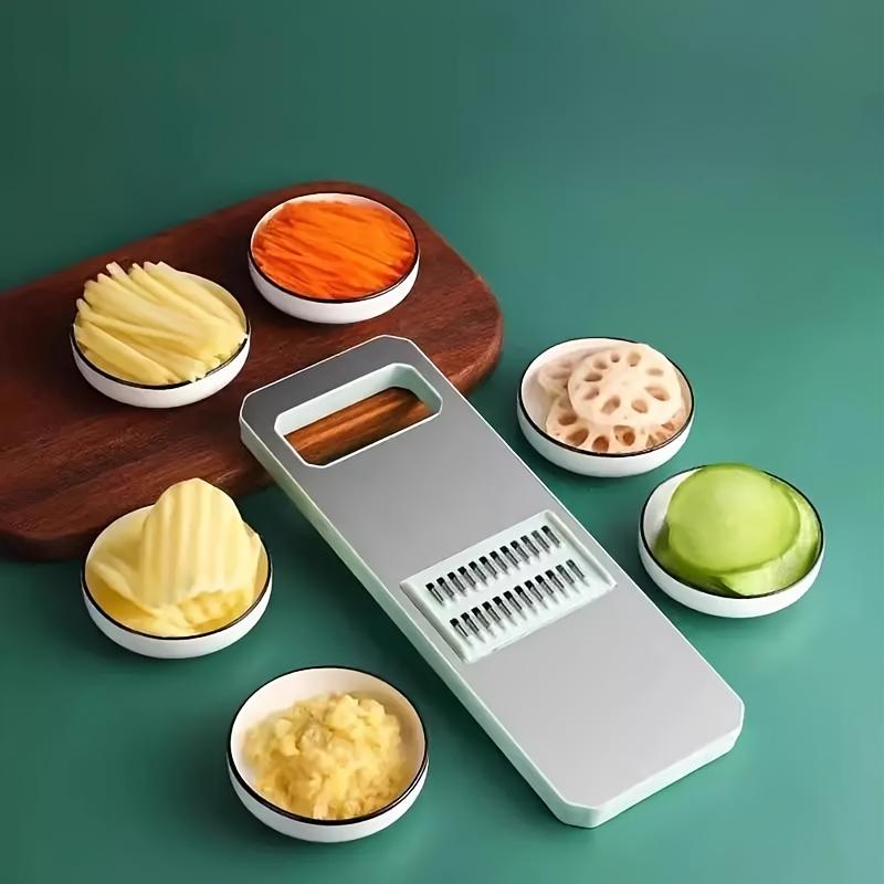 7 delar multifunktionell grönsaksskärare och rivjärn i rostfritt stål, utbytbara blad, manuellt köksverktygssats för potatis, morötter