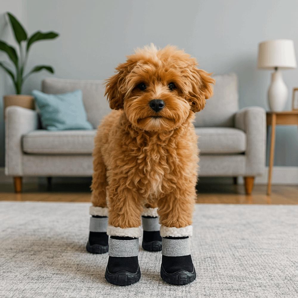 4pcs/set Warm Non-Slip Dog Shoes Soft Sole Thick Plush Winter Pet Boots Comfortable Breathable Pet Paw Protector Rain Snow Day