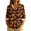 Women's Retro Halloween Printed Button Up Long Sleeved Casual Regular Shirt Collar Top