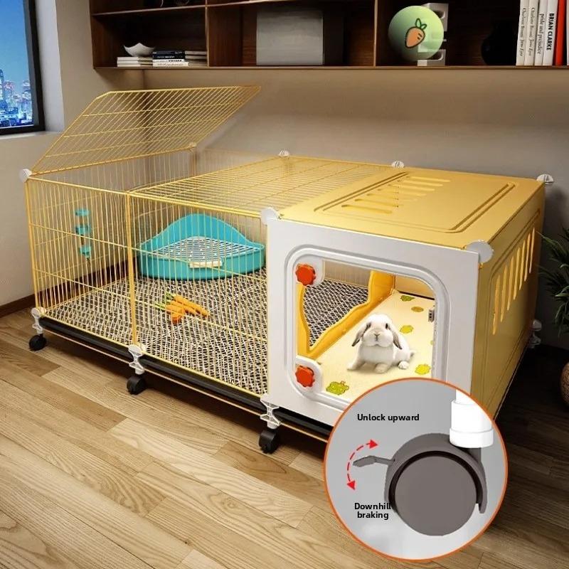 Großer Kaninchenkäfig mit separatem Schlafbereich Innengehege mit herausnehmbarer Schublade für Meerschweinchen Kaninchenhaus Niederländisches Schweinegehege