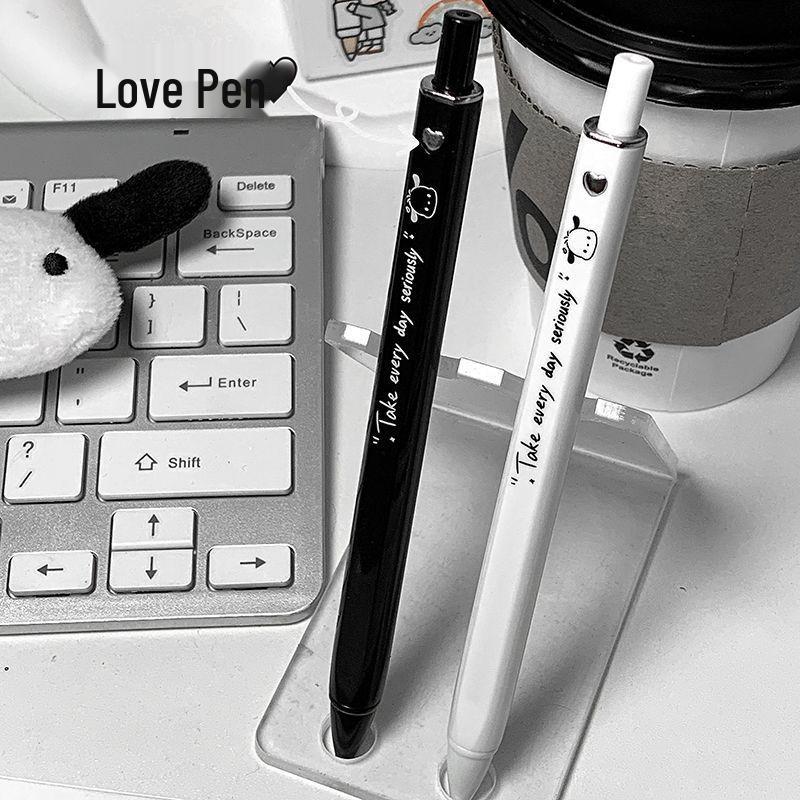 Pochacco Love Heart Black & White Gel Pen – Minimalist Style for Students and Exams