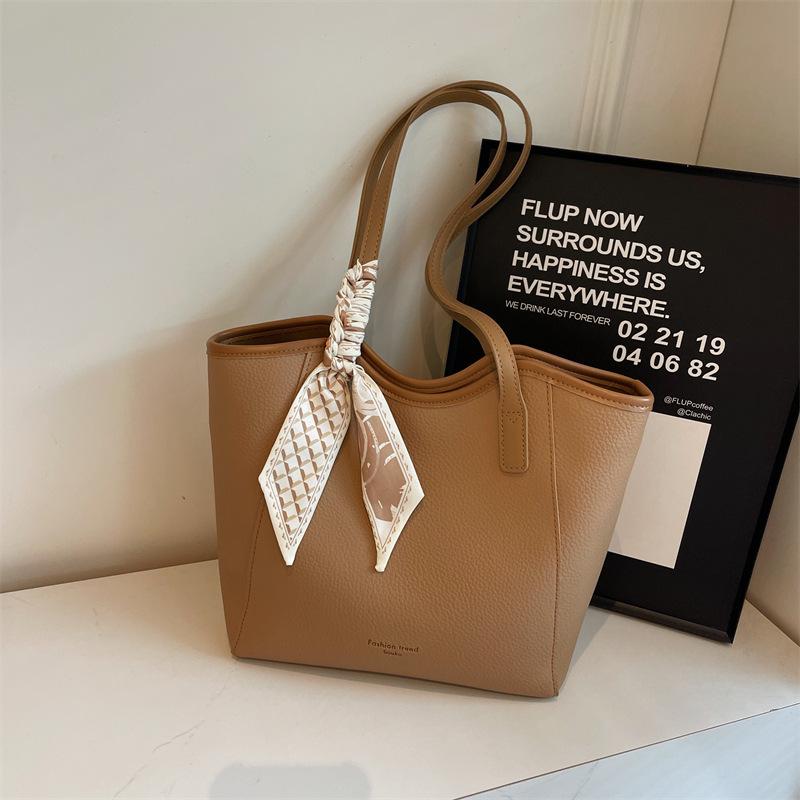 Oblique span bag women's versatile lychee pattern shoulder bag commuter bucket bag women's premium sense bag