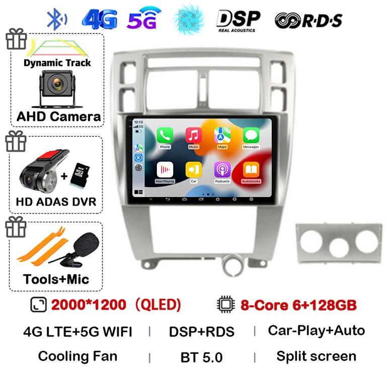Android 14 Carplay Auto WIFI+4G For Hyundai Tucson 2004 2005 2006 2007 2008 2009 Car Radio Multimedia Video Player GPS Stereo BT