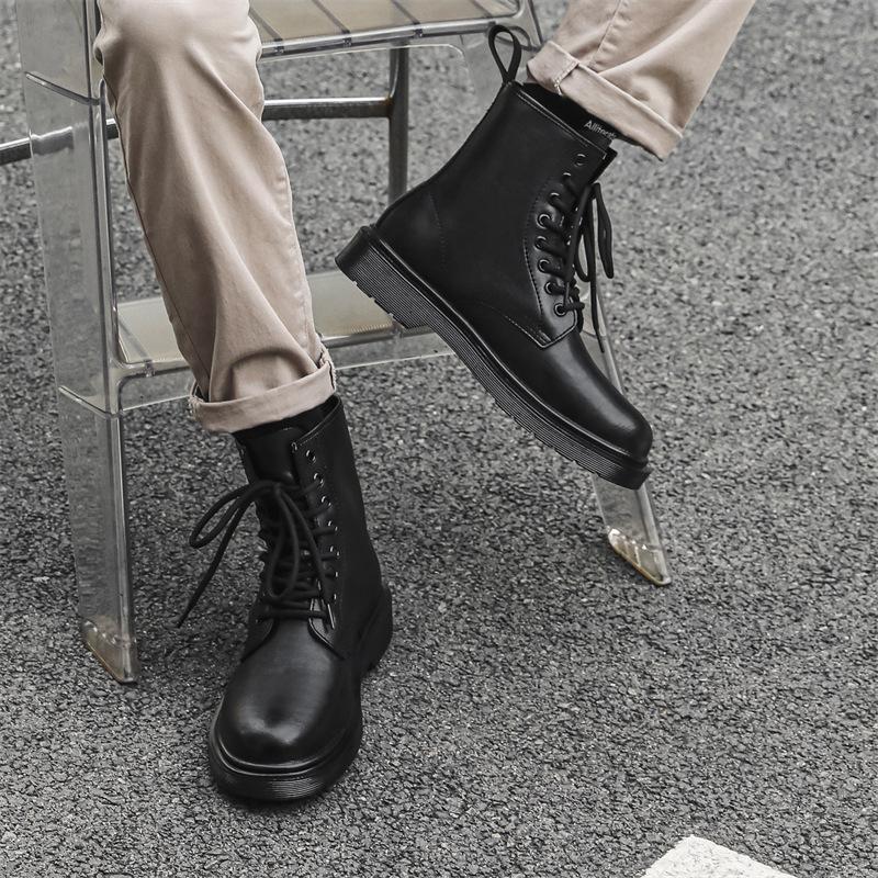 2024 autumn and winter new men's leather boots cowhide tooling shoes medium help British style heightening Martin boots 6020-K