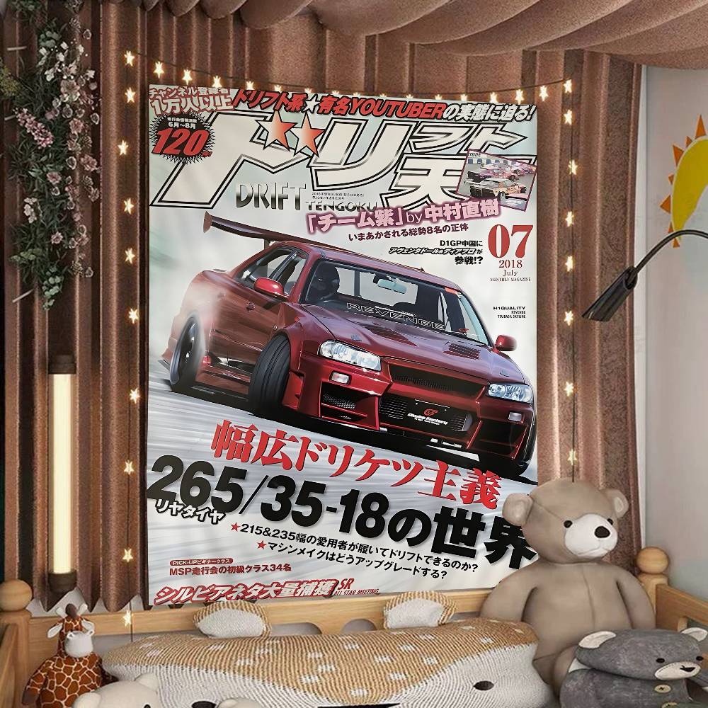JDM Car Japan Retro 90s Printed Large Wall Tapestry Cheap Hippie Wall Hanging Bohemian Wall Tapestries Mandala INS Home Decor