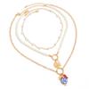 3pcs/set Elegant Multilayer Pearl Necklace Bohemian Style Trendy Conch Clavicle Chain Metal Chain Pendant Starfish Choker Lady