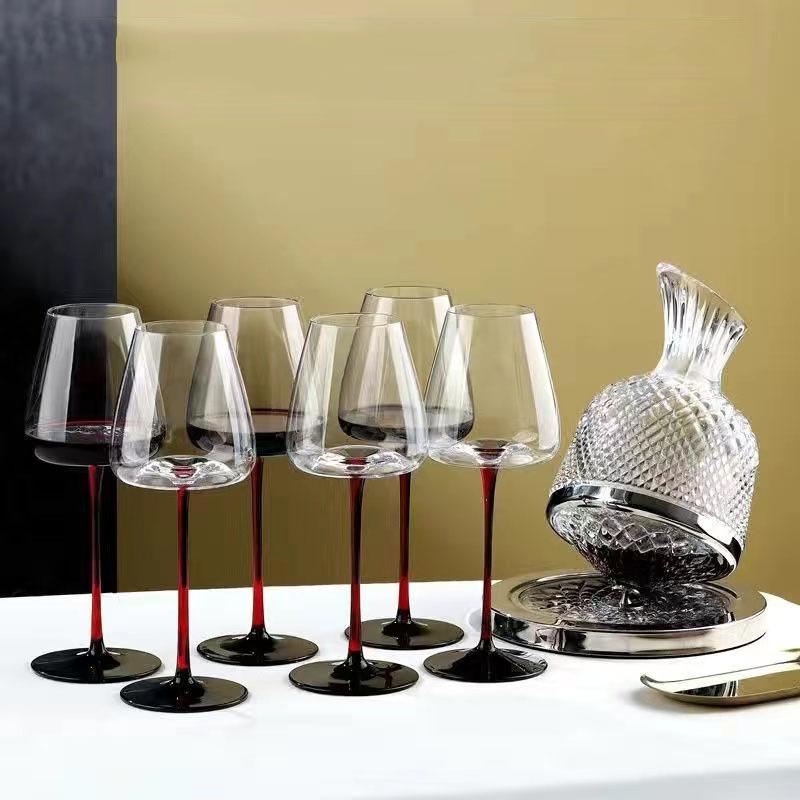 2PCS black bow tie burgundy red wine glass Internet celebrity crystal belly wine glass European red pole tall