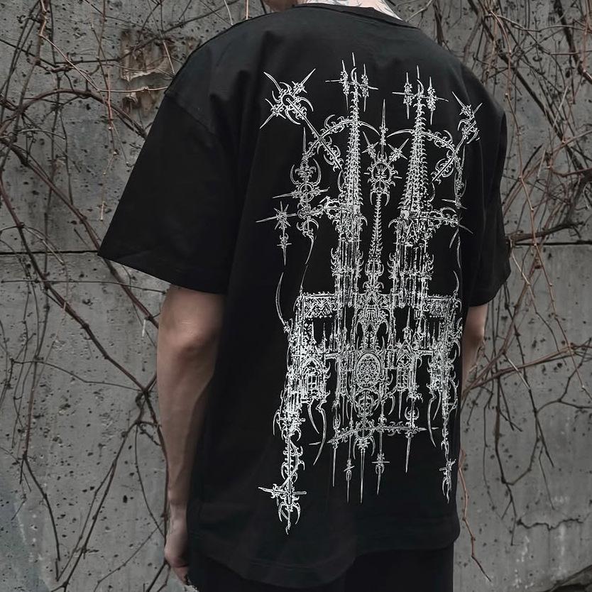 Y2K Dark Retro Skull Print Short Sleeve T-shirt