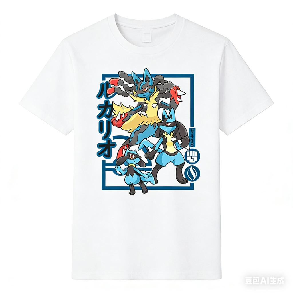 Riolu Evolution Printed Pure Cotton T-shirt for Men and Women Spring/Summer New Collection Fashion Short Sleeved Shirt
