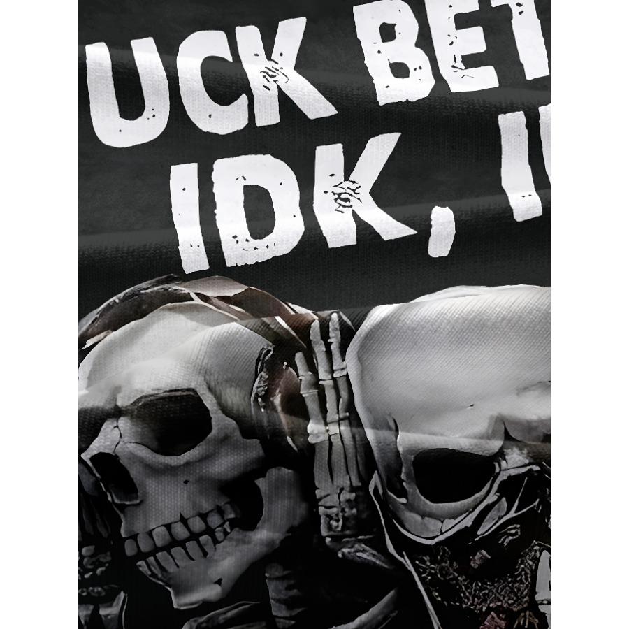 3D Digital Men's Crew Neck Short Sleeve Stylish Design T-shirt with Skeleton Pattern and Letter Print for Summer Outdoors Wear