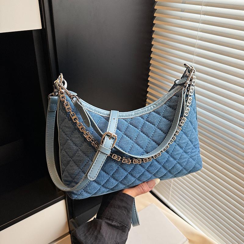 

Bag Women s Premium Underarm Bag 2025 New Denim Rhombus Shoulder Bag Simple Crossbody Commuter Bag темно-синий