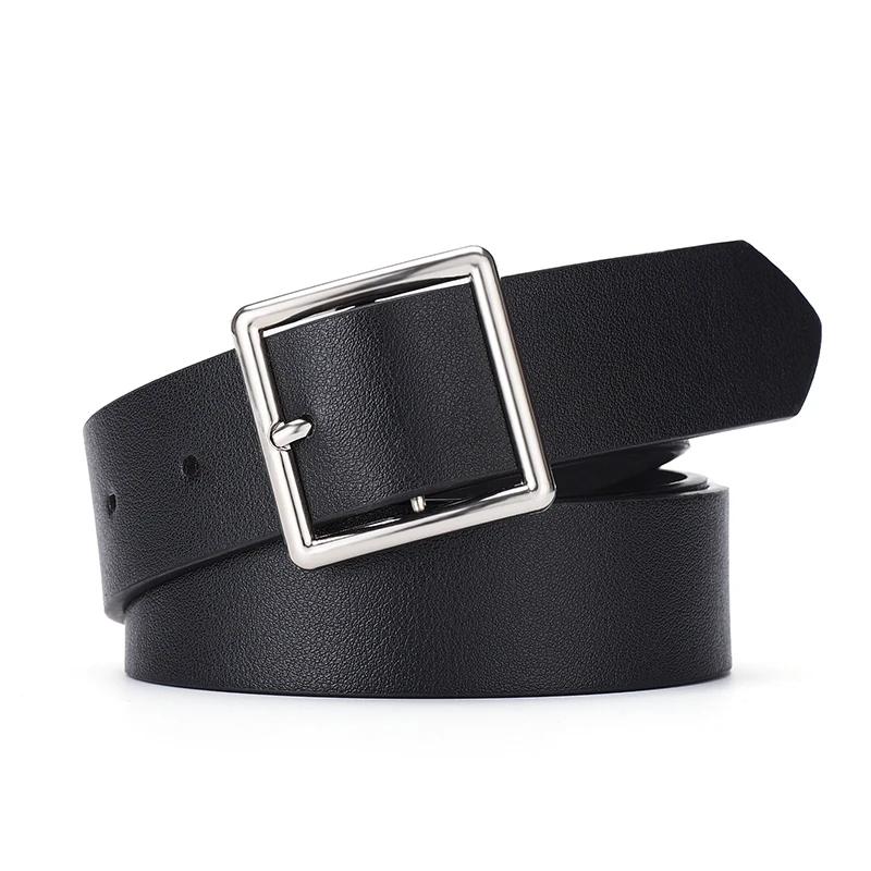 2026 Women'S Belt Soft Pu Leather Belt Square Buckle Pin Buckle Jeans Black Belt Chic Luxury Brand Fancy Vintage Strap Female