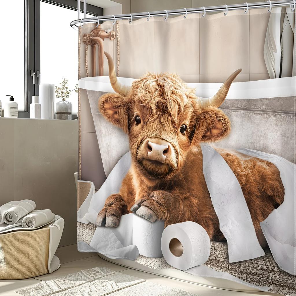 Adorable Highland Cow Shower Curtain- Whimsical Bath Decor, Perfect for Those Who Love Cute and Rustic-Inspired Designs