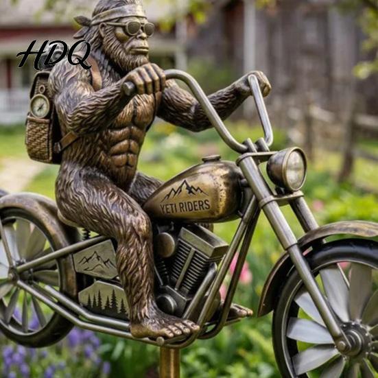 Wind Spinner Garden for Outside Big Foot Riding Motorcycle/Truck/Airplane Metal Rotatable Patio Yard Windmill with Stake Retro Courtyard Porch