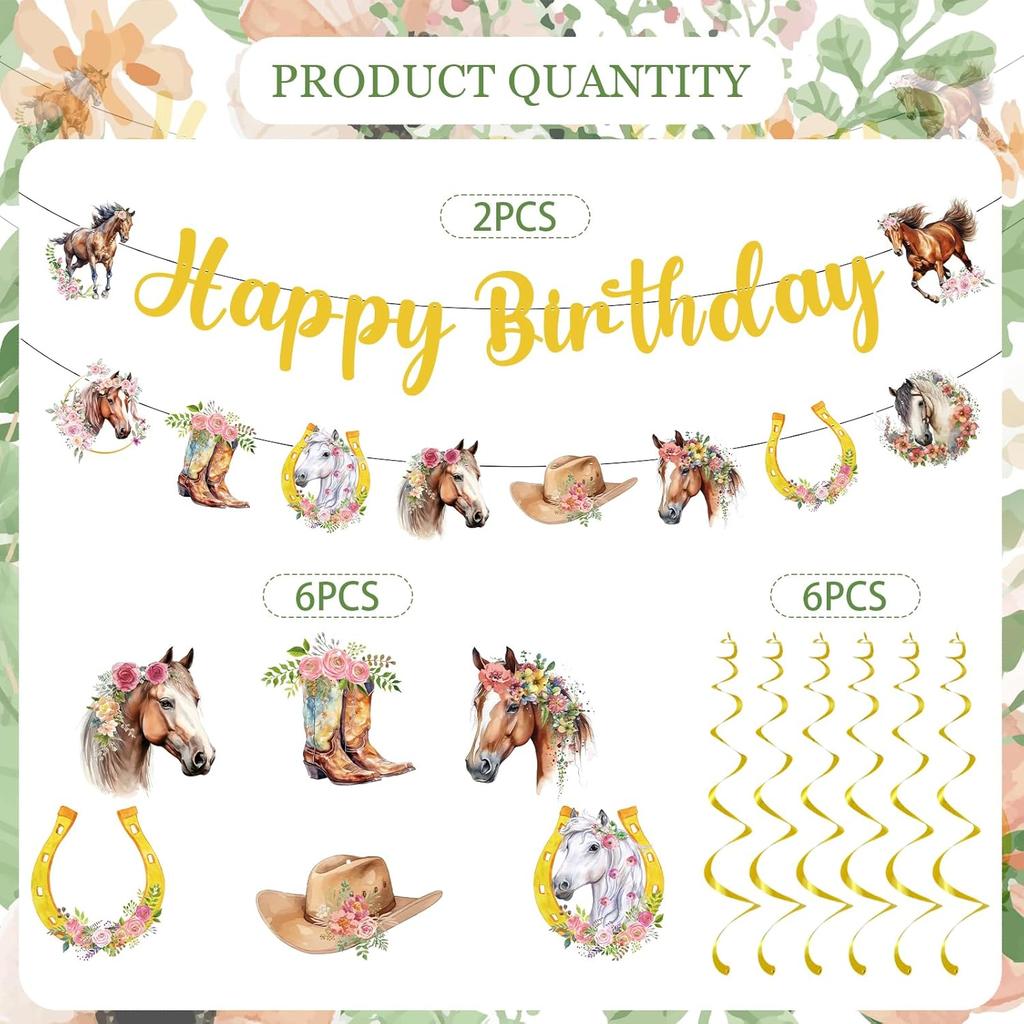Horse Themed Birthday Party Decorations - NOVBAUB 21PCS Cowgirl Happy Birthday Party Decorations Banner Hanging Swirls Western Cowgirl Hat Boots