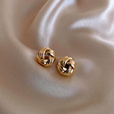 1 Pair Vintage Metal Twist Knit Knot Ball Earrings Stud Earring For Women Female  Design Twine Earrings Jewelry Gifts