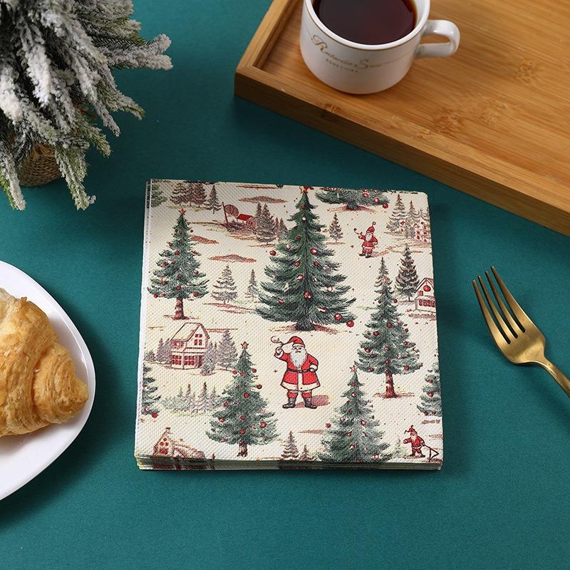 20Pcs/pack Christmas Series Printed Paper Disposable Tableware Sqaure Napkin Tissues Xmas Party Decoration