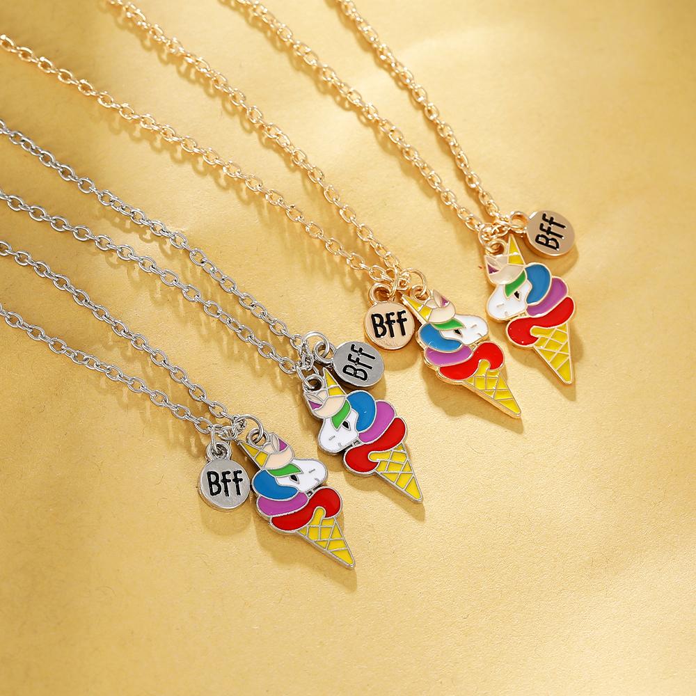 2Pcs/Set Cute BFF Charms Unicorn Ice Cream Pendant Necklace Best Friends Chain Long Distance Relationship Jewelry