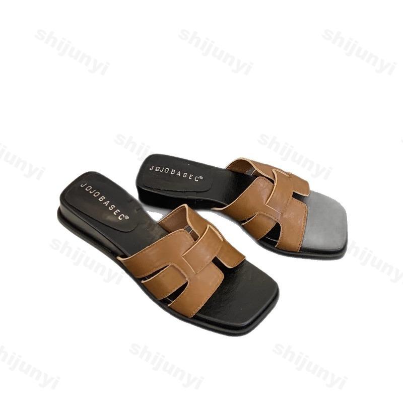 Fashion Summer Women Slippers 2025 Fashion Square Toe Outdoor Non-slip Beach Slippers Women Leisure Dress Sandals Female Wedges Shoes