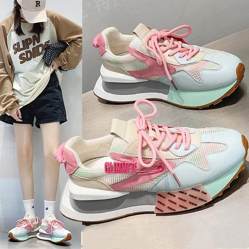 New Color Matching Sneakers Women Shoes Casual Shoes Lace-up Woman Flat with Ladies Shoes Women Sneakers