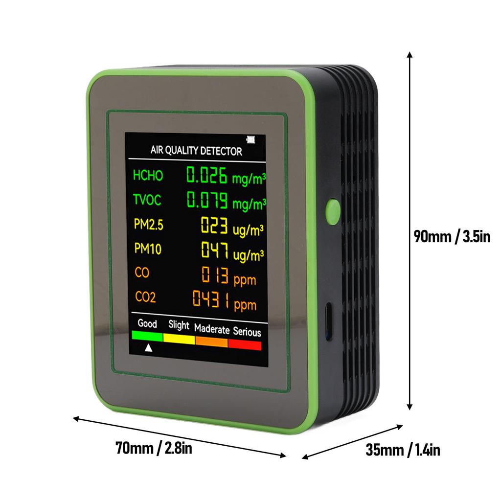 Air Quality Detector CO2 TVOC HCHO PM2.5 PM10 Portable Air Tester Color LCD Digital Display Air Quality Detector