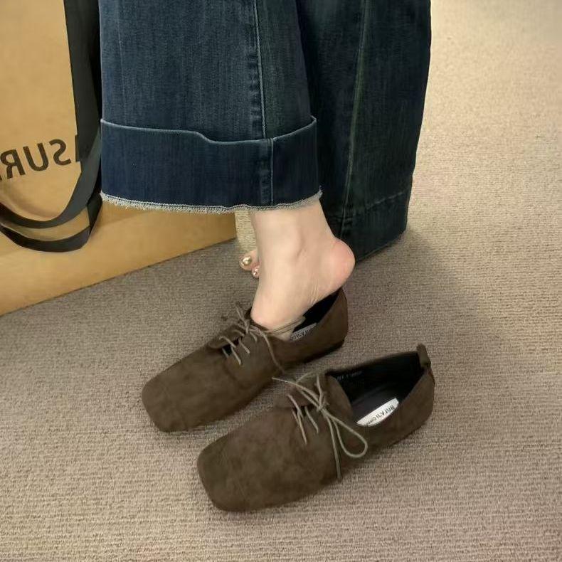 

Retro Black Suede Lace-up Mary Janes with Soft Sole Square Toe for Autumn/Winter 2025 40