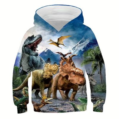 Lebendiges Kapuzensweatshirt mit Dinosaurier-Grafik für Kinder – weich, gemütlich, 3D-Design, Schulterpullover-Stil, Geschenkidee für Jungen und Mädchen