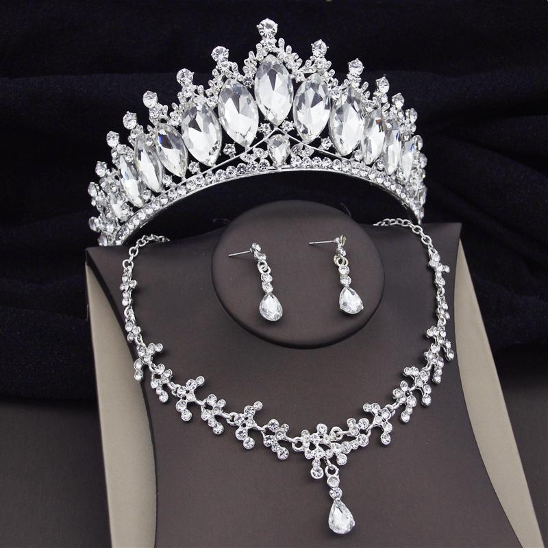 Baroque Crystal Bridal Jewelry Sets for Women Luxury Tiara Crown Necklace Earrings Bride Wedding Dress Prom Dubai Jewelry Set