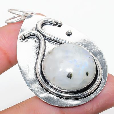 Natural Rainbow Moonstone Gemstone 925 Sterling Silver Pendant 2.21" V7n20