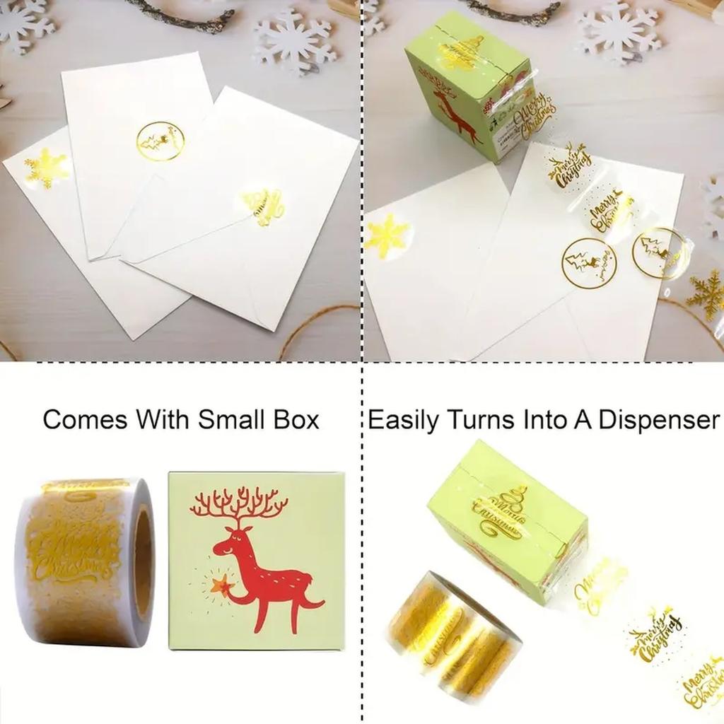 500 ks vánočních samolepek, štítků, rolí, kulatých vánočních visaček, zlaté fólie, veselých vánočních obálek, samolepek na pečetě, přání, dárky, vánoční párty dekorace