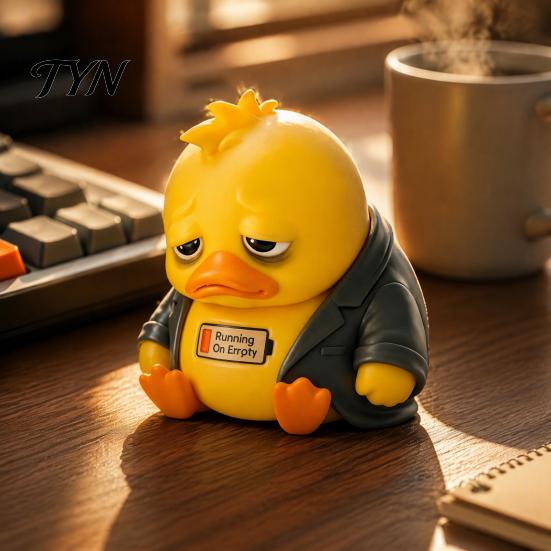 Playful Duck Figurines In Pajamas 3D Printed Sad Yellow Figurines, Cute Tired Worker Resin Mini Figures for Car Dashboard Desk Ornaments Home Office,