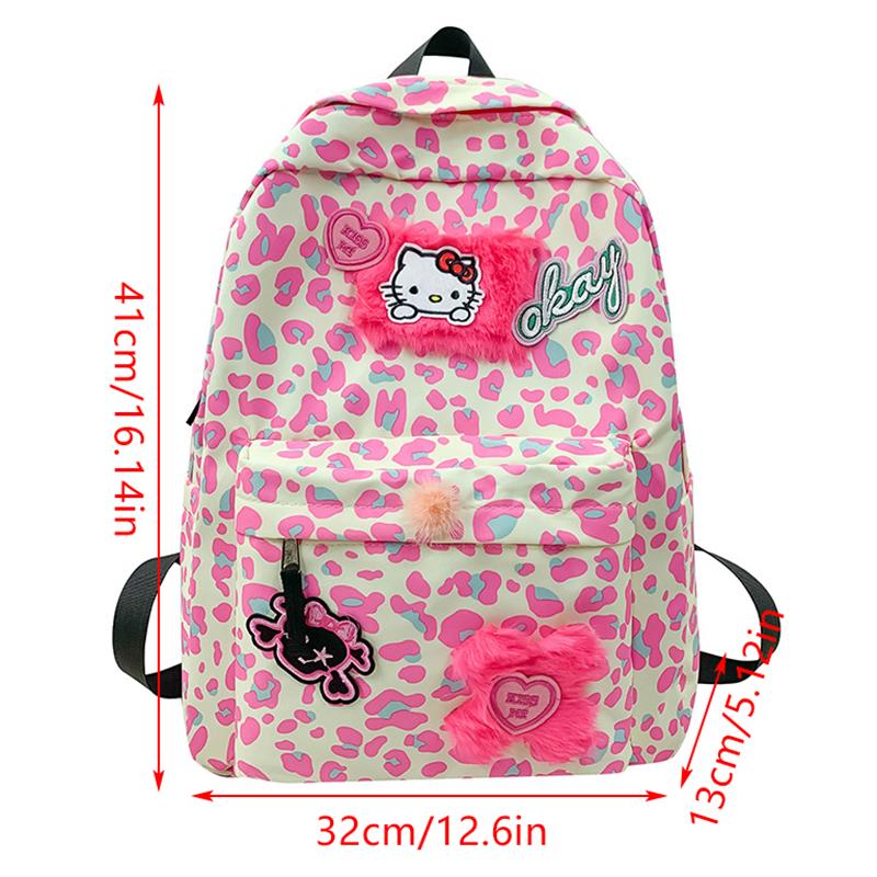Joli Sac à Dos Cartoon Imprimé Léopard Kt Mignon Rose Grande Capacité Sac d'École Étudiant Y2K Coréen Décontracté Oxford