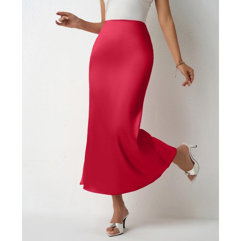 Women's Spring Summer Slim-fit Satin Skirt Mid-length Fish Tail Skirt