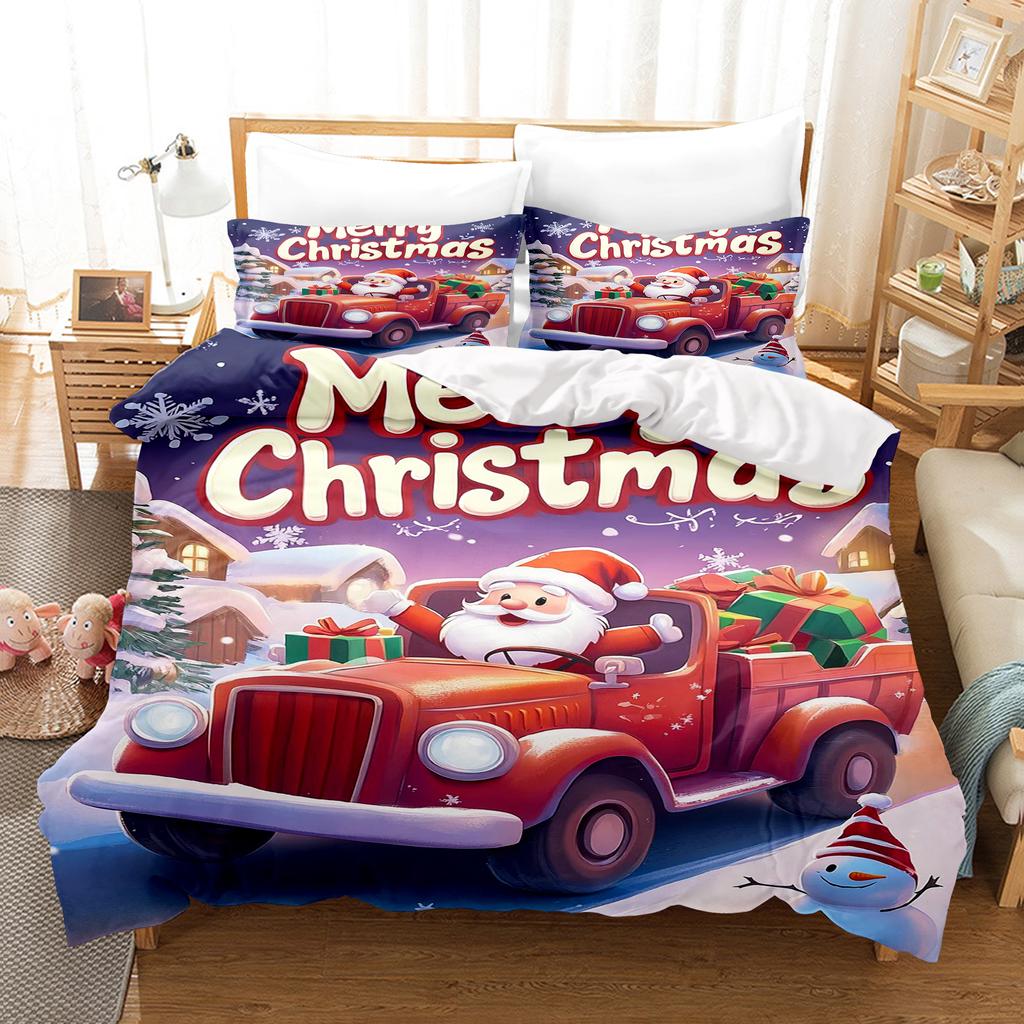Santa Claus Christmas Gifts With Pillowcase Duvet Cover Set Bedding Full Cute Printed Cartoon Quilt Cover Home