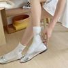 Miu Style Women's Summer Grey Bow Mesh Mid-Calf Socks - Super Thin, Glittery, Hot Stamping Design
