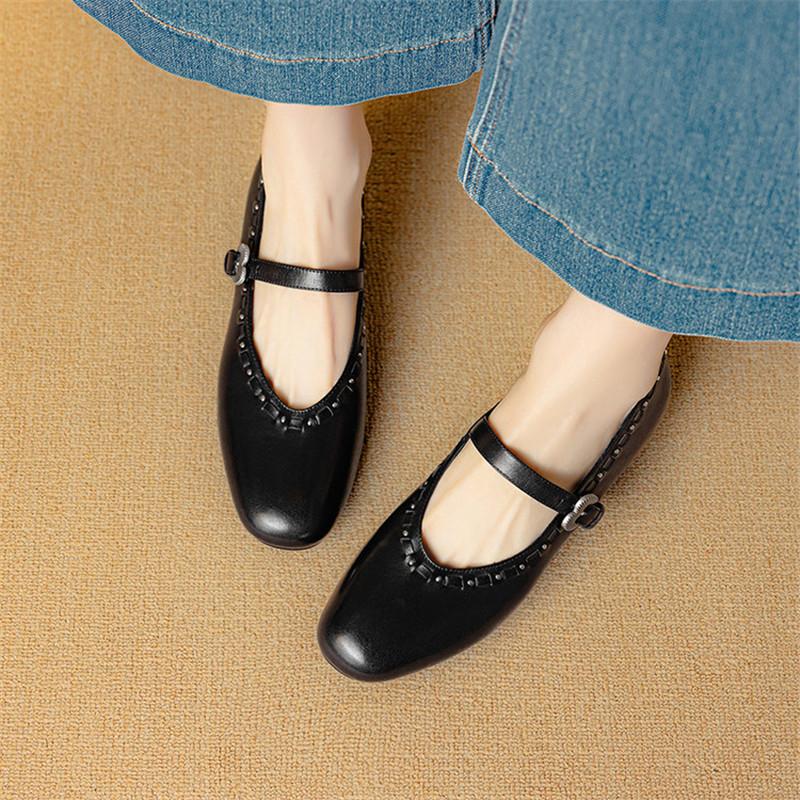 Mode Neue Frühling/Sommer Echtleder Damen Schuhe Schuhe mit runder Spitze für Damen Mode Nieten Mary Jane Schuhe Niedriger Absatz Damen Pumps