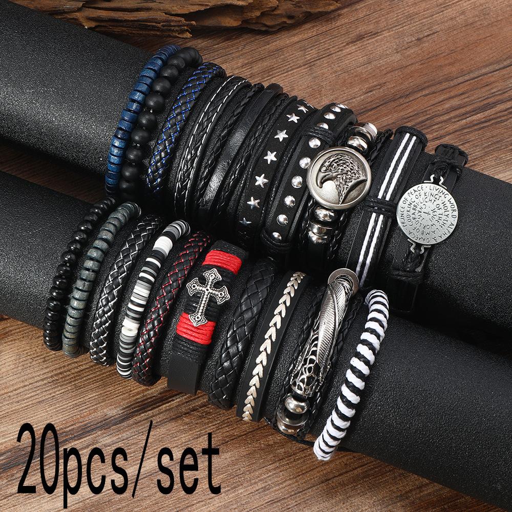 Популярные сплавные аксессуары для трансграничной электронной коммерции, набор плетеных кожаных браслетов на руку, набор браслетов в стиле хип-хоп для мужчин