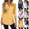 Women's Fashion Casual Lapel Short 3/4 Sleeve Print Shirt Women's V-Neck Button Tops