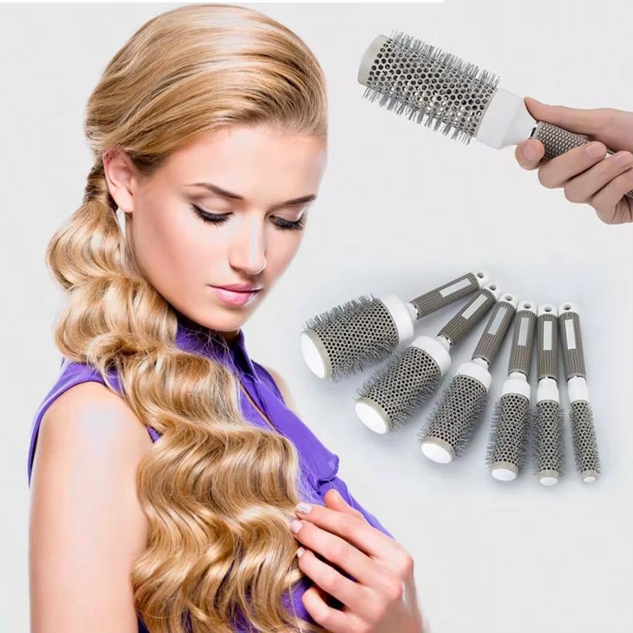 Single Grey White Barrel Round Hair Brush, Ceramic Aluminum Tube Curling Comb, Professional Round Styling Brush for Hair Modelin